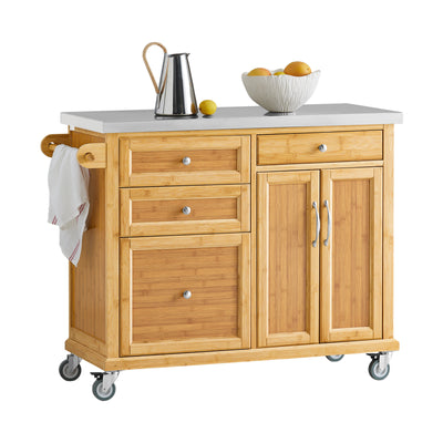 SoBuy FKW70-N, Kitchen Storage Trolley Kitchen Island Kitchen Cabinet Cupboard Sideboard with Stainless Steel Top, Wood