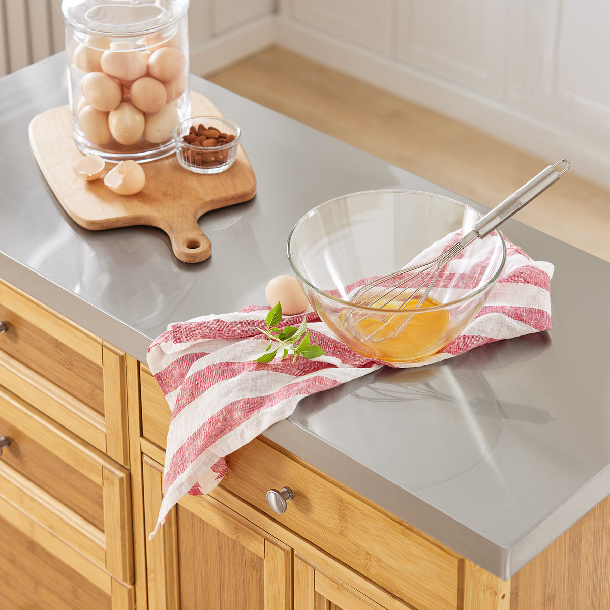 SoBuy FKW70-N, Kitchen Storage Trolley Kitchen Island Kitchen Cabinet Cupboard Sideboard with Stainless Steel Top, Wood