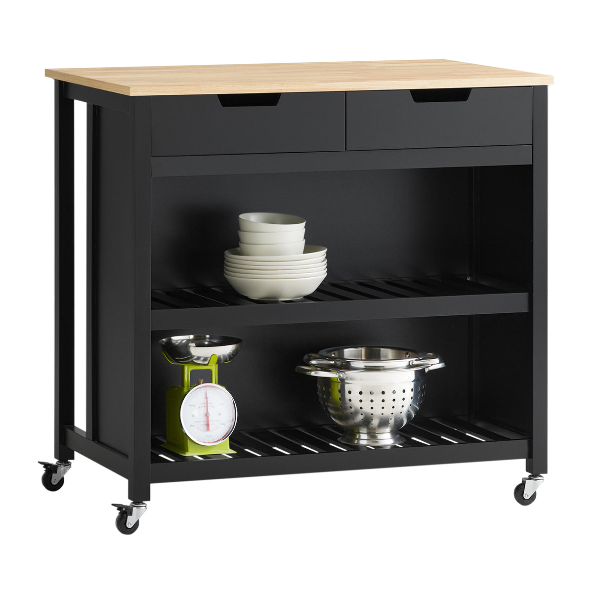 SoBuy FKW74-SCH Serving Trolley with Casters, Kitchen Trolley with Worktop, Kitchen Rolling Cart, Outdoor Serving Trolley, Standing Kitchen Shelf, Kitchen Shelf, Kitchen Trolley with Storage Space, Black, 98x94x58 cm