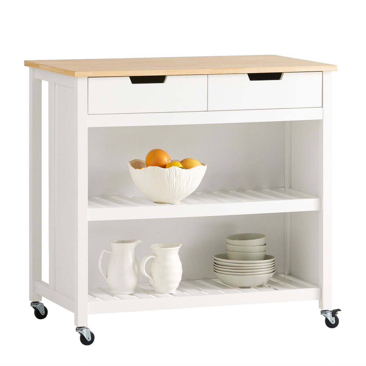 SoBuy FKW74-WN Kitchen Island on Wheels Trolley Storage Cart Free-Standing Unit Butchers Block Furniture 98×58×94 cm White/Natural