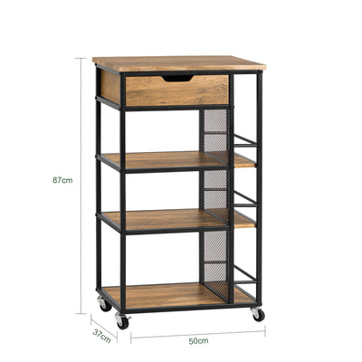SoBuy FKW99-N dimensions diagram – W50×D37×H87cm black industrial kitchen trolley on wheels 45kg load capacity