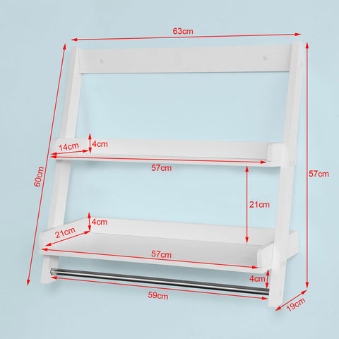 SoBuy FRG117-W, Wall Mounted Shelf, Storage Display Ladder Shelf, 2 Shelves + 1 Hanging Rail