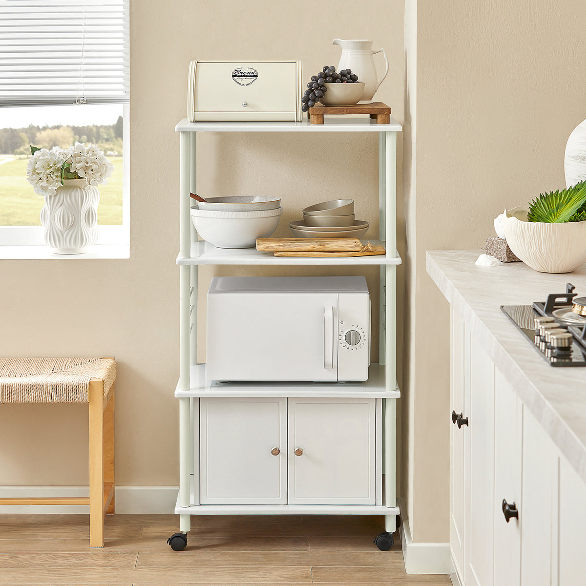 SoBuy  FRG12-W, Kitchen Storage Cabinet, Kitchen Cart, Microwave Shelf, White