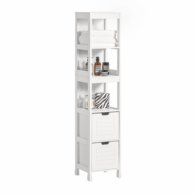 SoBuy FRG126-W, Bathroom Storage Cabinet Slim Tall 3-Tier Shelves with 2 Drawers White MDF Cupboard Freestanding Narrow Bathroom Cabinet for Toilet Sink Kitchen Corner 30x30x144cm