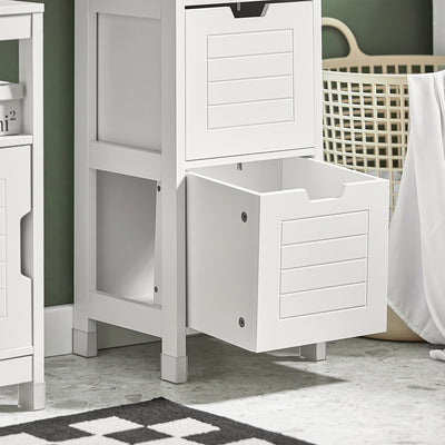 SoBuy FRG126-W, Bathroom Storage Cabinet Slim Tall 3-Tier Shelves with 2 Drawers White MDF Cupboard Freestanding Narrow Bathroom Cabinet for Toilet Sink Kitchen Corner 30x30x144cm