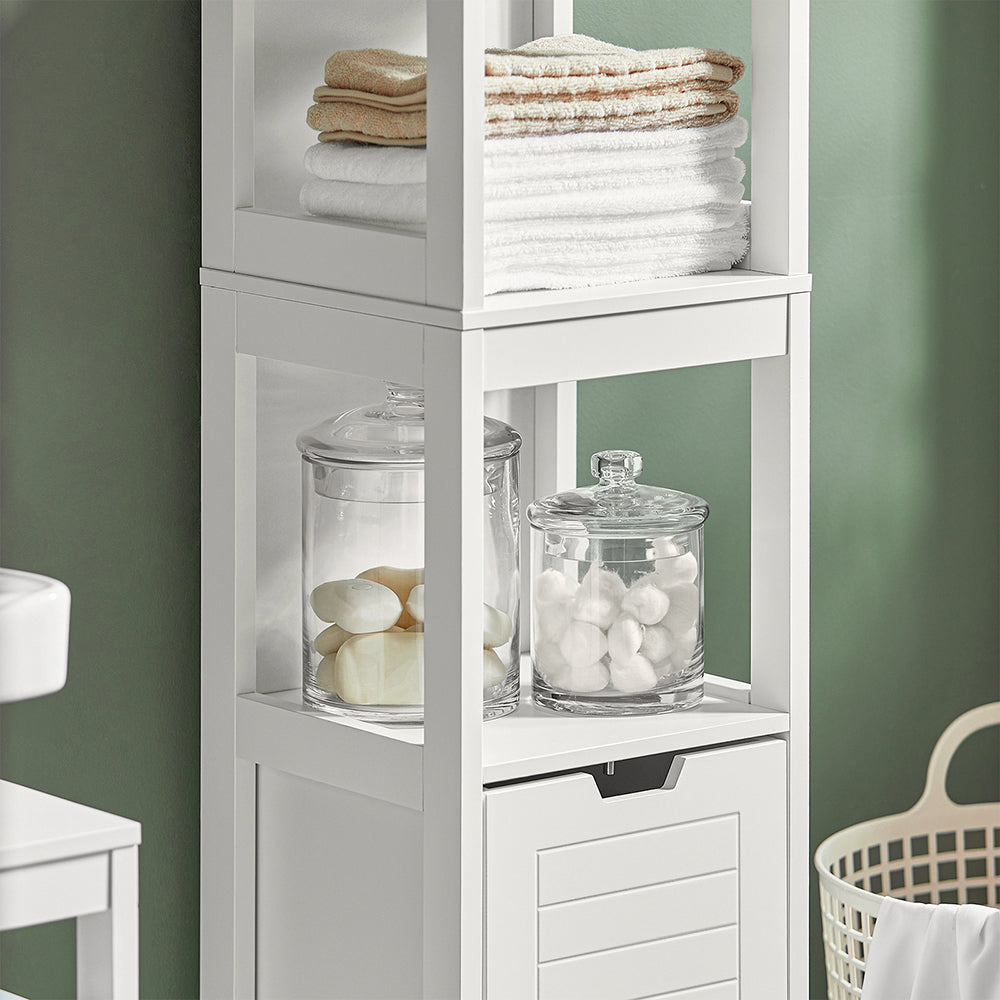 SoBuy FRG126-W, Bathroom Storage Cabinet Slim Tall 3-Tier Shelves with 2 Drawers White MDF Cupboard Freestanding Narrow Bathroom Cabinet for Toilet Sink Kitchen Corner 30x30x144cm