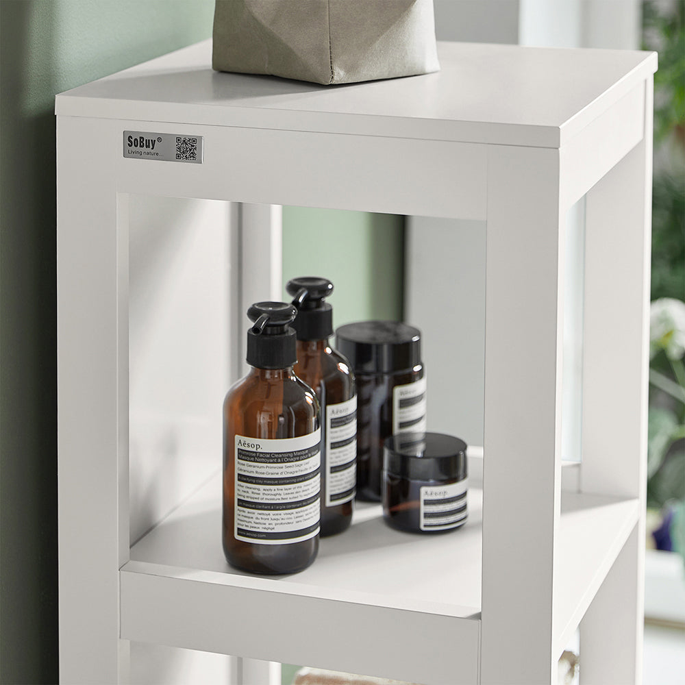 SoBuy FRG126-W, Bathroom Storage Cabinet Slim Tall 3-Tier Shelves with 2 Drawers White MDF Cupboard Freestanding Narrow Bathroom Cabinet for Toilet Sink Kitchen Corner 30x30x144cm