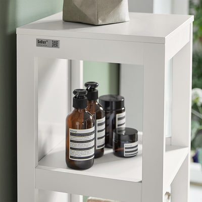 SoBuy FRG126-W, Bathroom Storage Cabinet Slim Tall 3-Tier Shelves with 2 Drawers White MDF Cupboard Freestanding Narrow Bathroom Cabinet for Toilet Sink Kitchen Corner 30x30x144cm