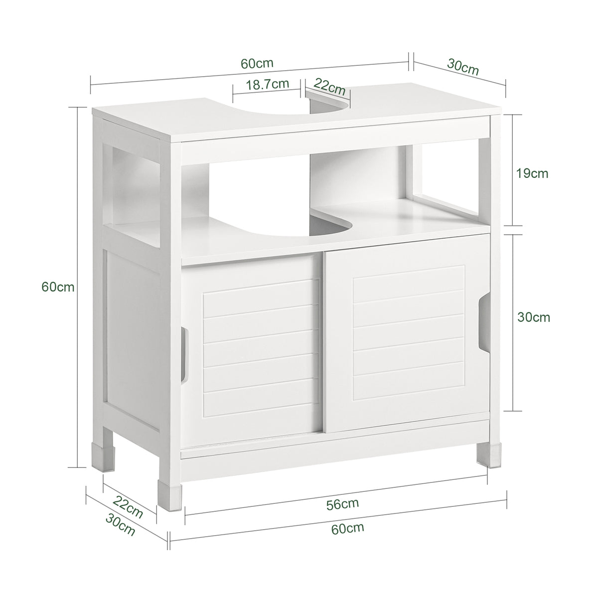 SoBuy FRG128-II-W, Under Sink Bathroom Cabinet with Sliding Doors, Slim Bathroom Storage Unit for Small Spaces, Toilet Sink Cupboard Organizer, Floor Cabinet for Bathroom Basin, White, 60x30x61cm