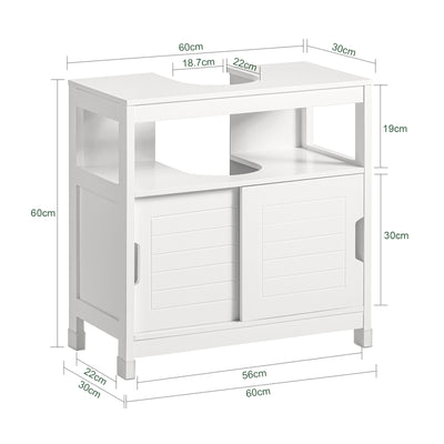 SoBuy FRG128-II-W, Under Sink Bathroom Cabinet with Sliding Doors, Slim Bathroom Storage Unit for Small Spaces, Toilet Sink Cupboard Organizer, Floor Cabinet for Bathroom Basin, White, 60x30x61cm