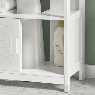 SoBuy FRG128-II-W, Under Sink Bathroom Cabinet with Sliding Doors, Slim Bathroom Storage Unit for Small Spaces, Toilet Sink Cupboard Organizer, Floor Cabinet for Bathroom Basin, White, 60x30x61cm