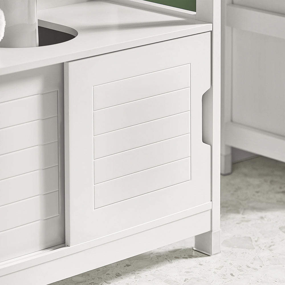 SoBuy FRG128-II-W, Under Sink Bathroom Cabinet with Sliding Doors, Slim Bathroom Storage Unit for Small Spaces, Toilet Sink Cupboard Organizer, Floor Cabinet for Bathroom Basin, White, 60x30x61cm