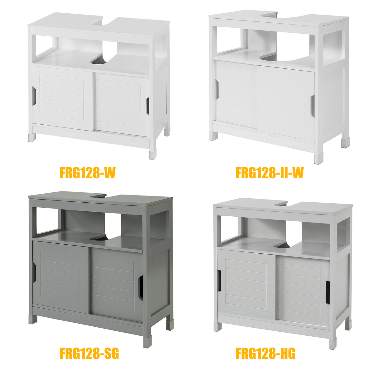 SoBuy FRG128-II-W, Under Sink Bathroom Cabinet with Sliding Doors, Slim Bathroom Storage Unit for Small Spaces, Toilet Sink Cupboard Organizer, Floor Cabinet for Bathroom Basin, White, 60x30x61cm