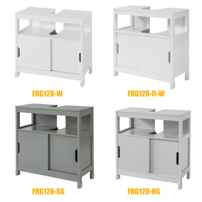 SoBuy FRG128-II-W, Under Sink Bathroom Cabinet with Sliding Doors, Slim Bathroom Storage Unit for Small Spaces, Toilet Sink Cupboard Organizer, Floor Cabinet for Bathroom Basin, White, 60x30x61cm