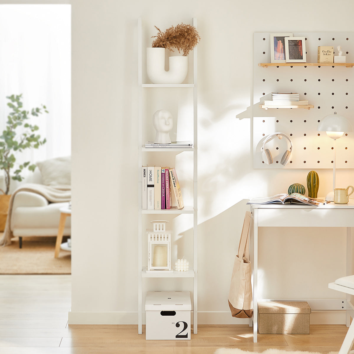 SoBuy FRG15-W, Modern 4 Tiers Ladder Shelf Wall Shelf Stand Shelf, White