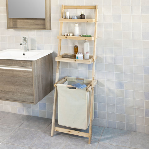 SoBuy FRG160-N, Bathroom Storage Ladder Shelf with 3 Shelves & 1 Laundry Basket