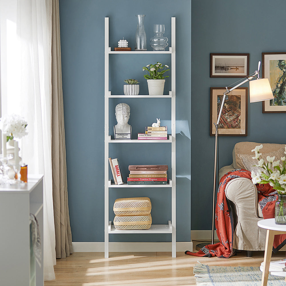 SoBuy FRG17-W, 5 Tiers Ladder Shelf Bookcase, Storage Display Shelving Wall Shelf, White-clearance