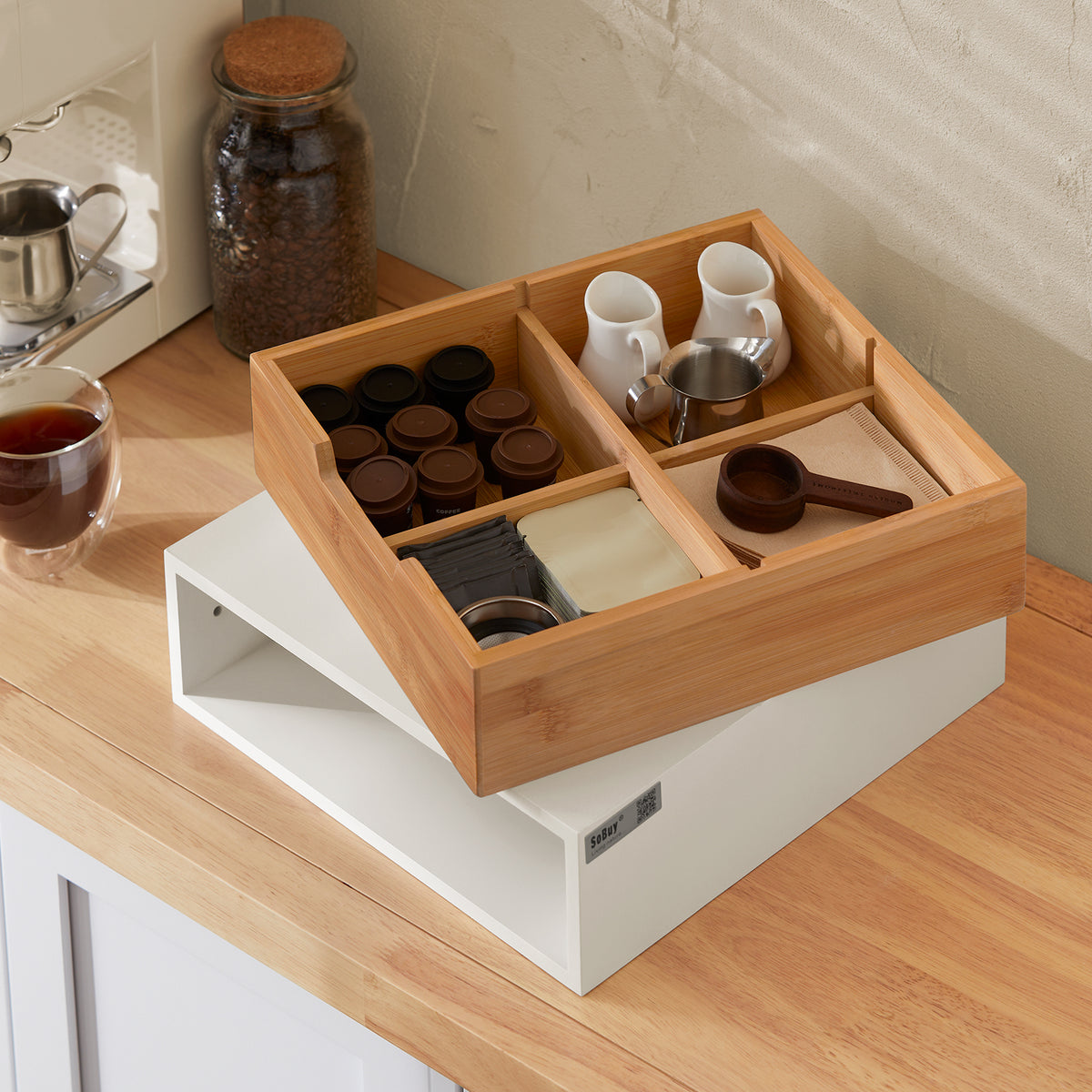 SoBuy FRG179-WN, Coffee Capsule Holder Stand Box, Teabags Storage Case, White