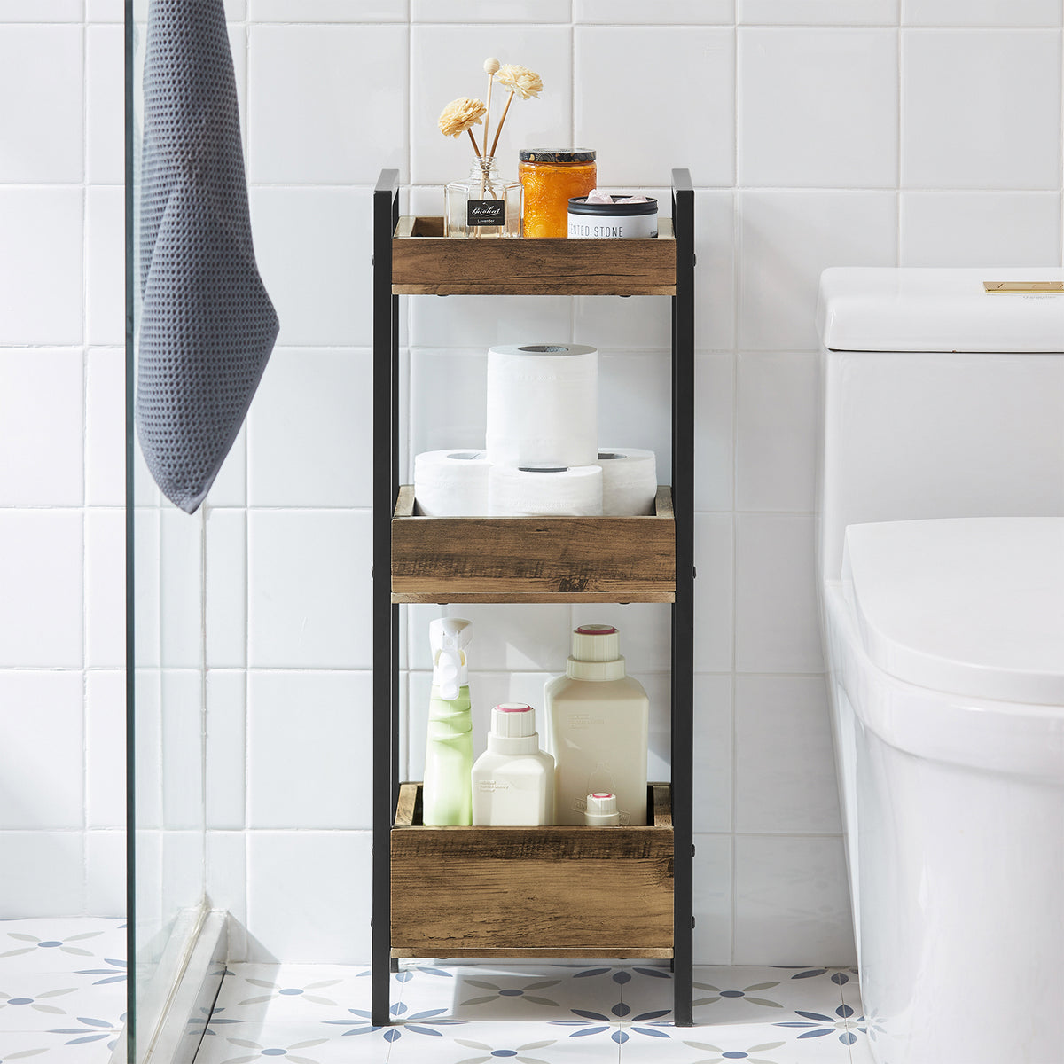 SoBuy FRG226-F, 3 Tiers Bathroom Shelf Storage Display Shelf Rack Organizer Shelving Unit, Brown