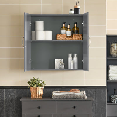 SoBuy FRG231-DG slim bathroom wall cabinet dark grey in bathroom scene – towel and toiletry storage unit