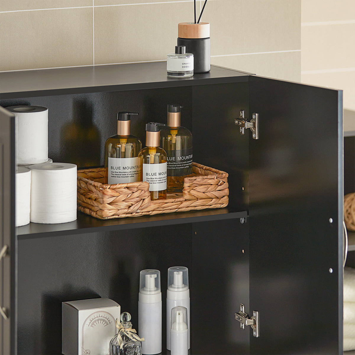 SoBuy FRG231-SCH, Double Doors Home Kitchen Bathroom Wall Cabinet Wall Storage Cabinet Unit, Black
