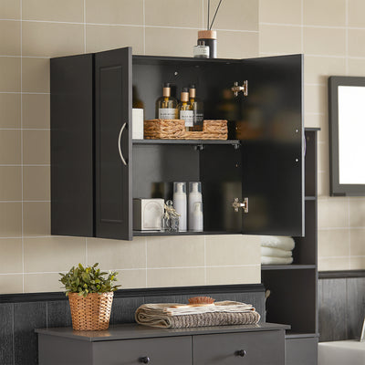 SoBuy FRG231-SCH, Double Doors Home Kitchen Bathroom Wall Cabinet Wall Storage Cabinet Unit, Black