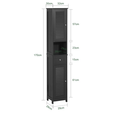 SoBuy FRG236-DG dimensions infographic W32×D30×H170cm tall bathroom cabinet