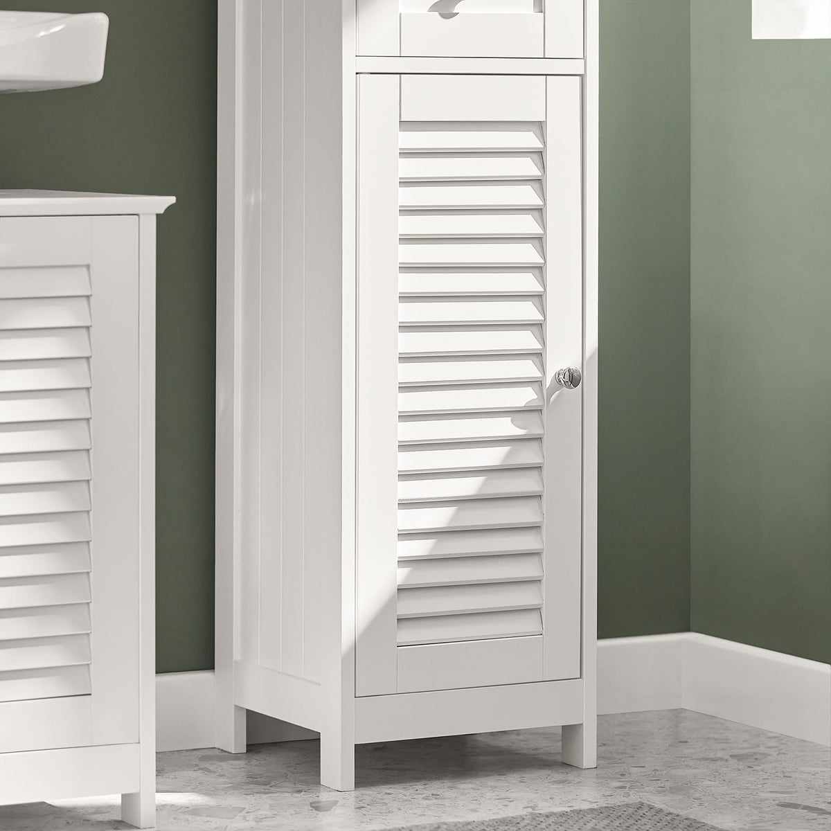SoBuy FRG236-W, Tall Bathroom Storage Cabinet Freestanding Bathroom Unit with 2 Doors, Drawer and Open Shelf Narrow Bathroom Furniture for Toilet Laundry or Hallway White W32 x D30 x H170cm