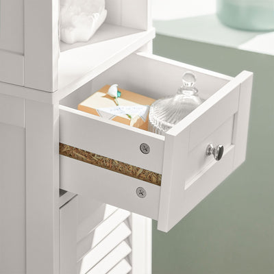 SoBuy FRG236-W, Tall Bathroom Storage Cabinet Freestanding Bathroom Unit with 2 Doors, Drawer and Open Shelf Narrow Bathroom Furniture for Toilet Laundry or Hallway White W32 x D30 x H170cm