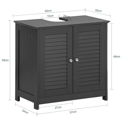 SoBuy FRG237-DG, Under Sink Bathroom Cabinet with Adjustable Shelves, MDF Bathroom Storage Unit for Under Sink Storage, Anti-Mold Louvered Door, Dark Grey,W60 x D35 x H58cm