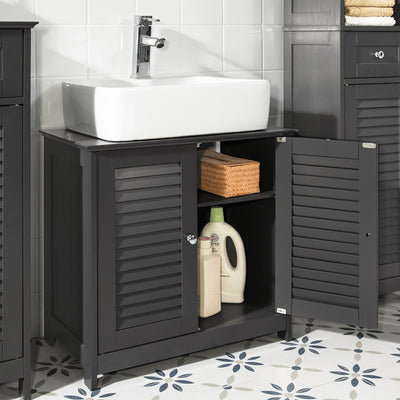 SoBuy FRG237-DG, Under Sink Bathroom Cabinet with Adjustable Shelves, MDF Bathroom Storage Unit for Under Sink Storage, Anti-Mold Louvered Door, Dark Grey,W60 x D35 x H58cm