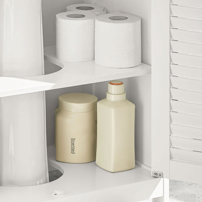 SoBuy FRG237-II-W, Under Sink Bathroom Cabinet with Adjustable Shelves, MDF Bathroom Storage Unit for Under Sink Storage, Anti-Mold Louvered Door, suitable for Pedestal Sinks, White, 60x58x35cm