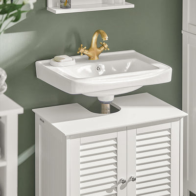 SoBuy FRG237-W, Under Sink Cabinet Vanity Unit Bathroom Cabinet with 2 Shutter Doors White W60 x D35 x H58cm