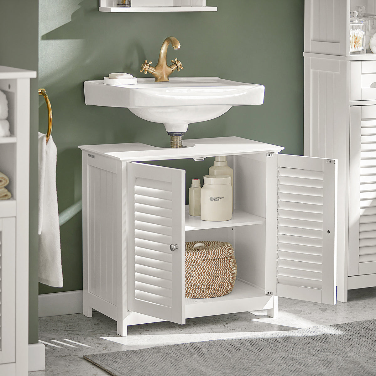 SoBuy FRG237-W, Under Sink Cabinet Vanity Unit Bathroom Cabinet with 2 Shutter Doors White W60 x D35 x H58cm