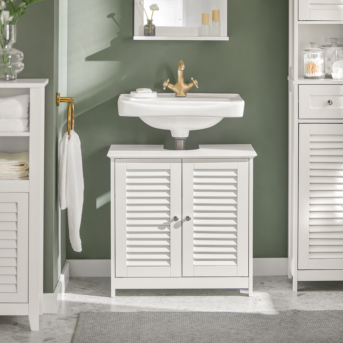 SoBuy FRG237-W, Under Sink Cabinet Vanity Unit Bathroom Cabinet with 2 Shutter Doors White W60 x D35 x H58cm