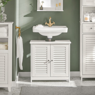 SoBuy FRG237-W, Under Sink Cabinet Vanity Unit Bathroom Cabinet with 2 Shutter Doors White W60 x D35 x H58cm
