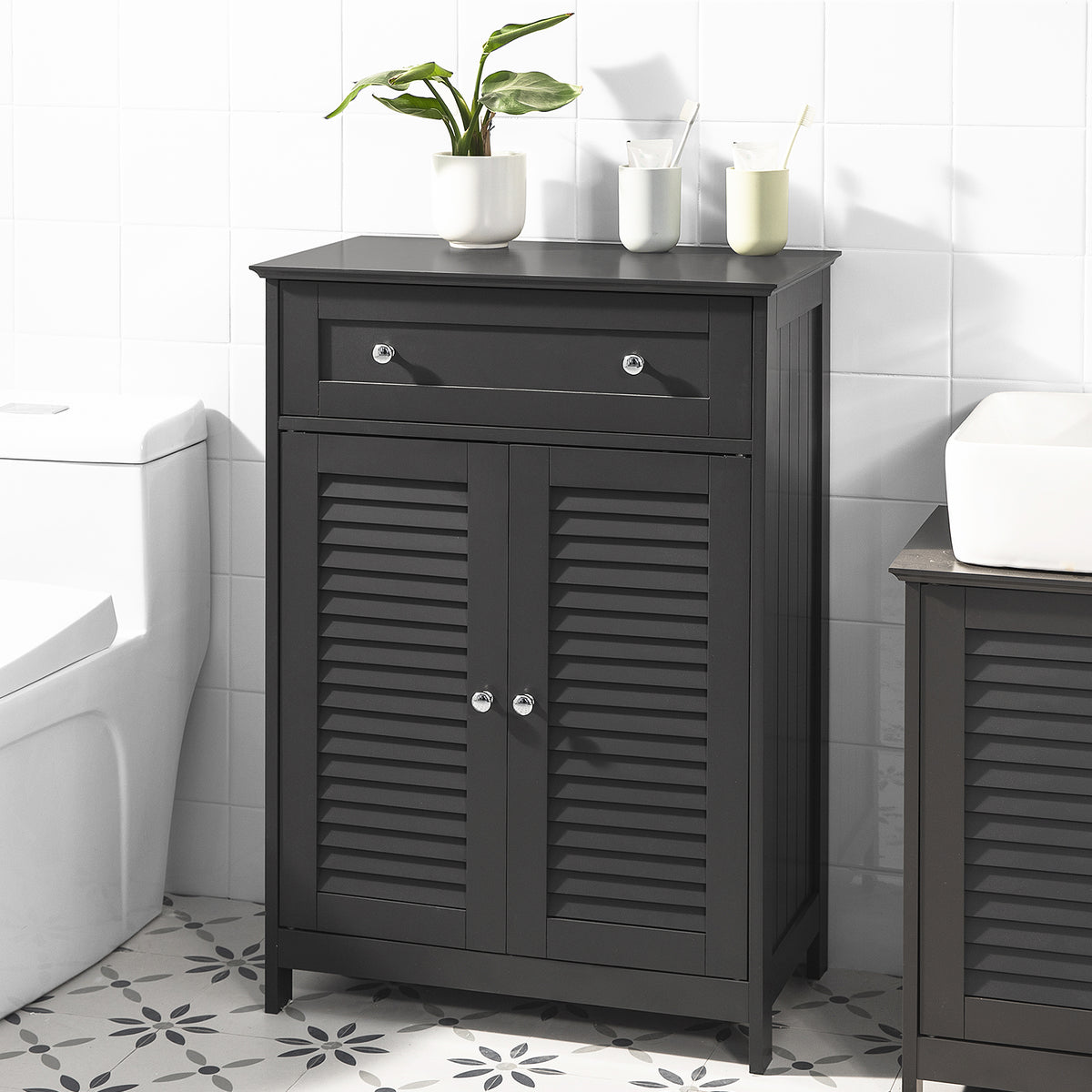 SoBuy FRG238-DG dark grey bathroom storage cabinet in bathroom setting