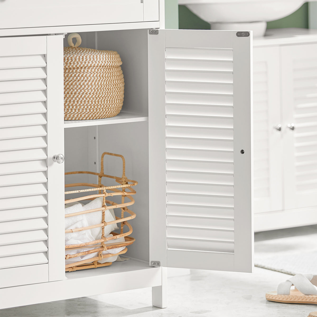 SoBuy FRG238-W, Bathroom Cabinet – Versatile Storage Unit with Drawer, Moisture-Resistant – Space-Saving Storage Cupboard for Bathroom, Hallway, Kitchen in Wood, White, 60x87x35cm