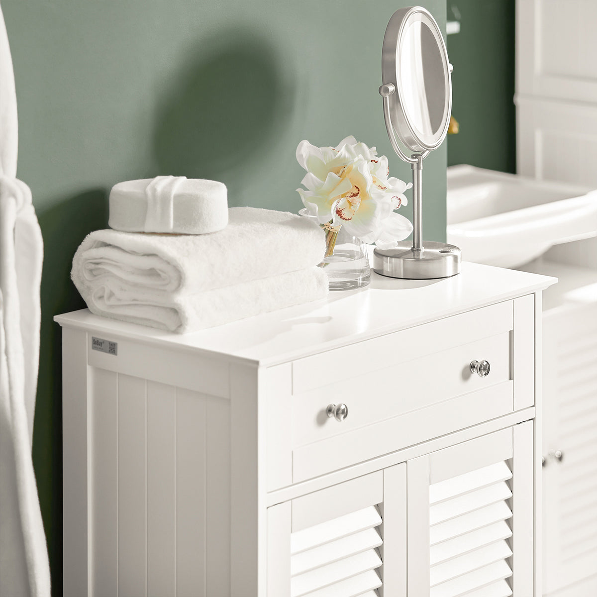 SoBuy FRG238-W, Bathroom Cabinet – Versatile Storage Unit with Drawer, Moisture-Resistant – Space-Saving Storage Cupboard for Bathroom, Hallway, Kitchen in Wood, White, 60x87x35cm