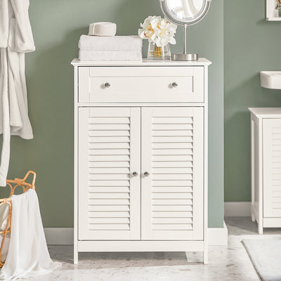 SoBuy FRG238-W, Bathroom Cabinet – Versatile Storage Unit with Drawer, Moisture-Resistant – Space-Saving Storage Cupboard for Bathroom, Hallway, Kitchen in Wood, White, 60x87x35cm