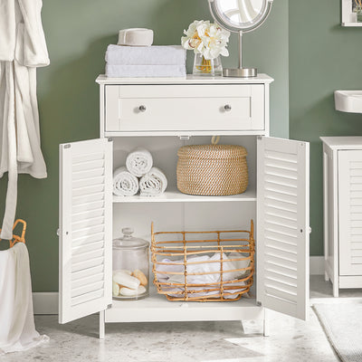 SoBuy FRG238-W, Bathroom Cabinet – Versatile Storage Unit with Drawer, Moisture-Resistant – Space-Saving Storage Cupboard for Bathroom, Hallway, Kitchen in Wood, White, 60x87x35cm