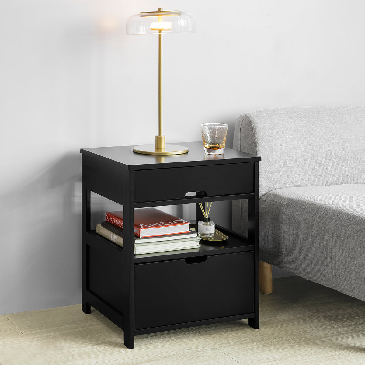 SoBuy FRG258-SCH, Bedside Table with 2 Drawers, Night Table Stand End Table Side Table, Black