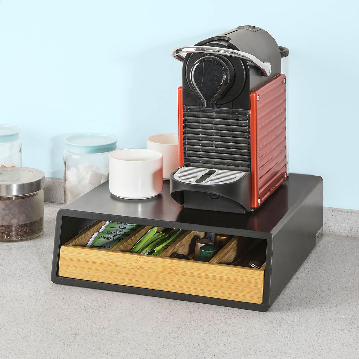 SoBuy FRG280-SCH, Coffee Pod Capsule Teabags Drawer Box Holder, Coffee Machine Stand, Black