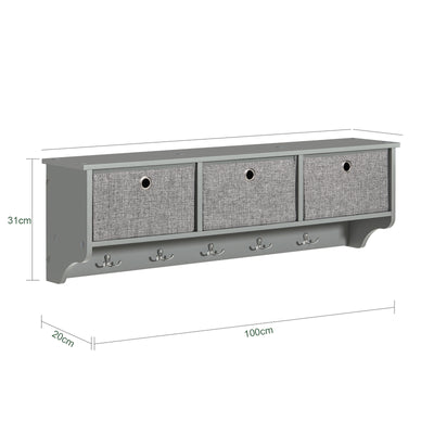 SoBuy FRG282-HG wall coat rack dimensions W100 x D20 x H31cm grey hallway shelf diagram