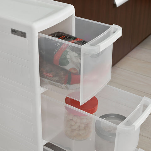SoBuy FRG41-W, Plastic Storage Drawer Unit on Wheels, Slide Out Cabinet Rack