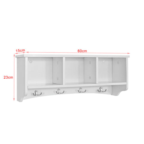 SoBuy FRG48-W, Wall Coat Rack Wall Display Storage Unit with 3 Components 4 Hooks