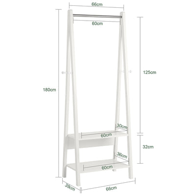 SoBuy FRG59-W Clothes Rail Stand with 2 Storage Shelves, Modern Coat Rack & Hanging Rail, Freestanding Garment Rack, White