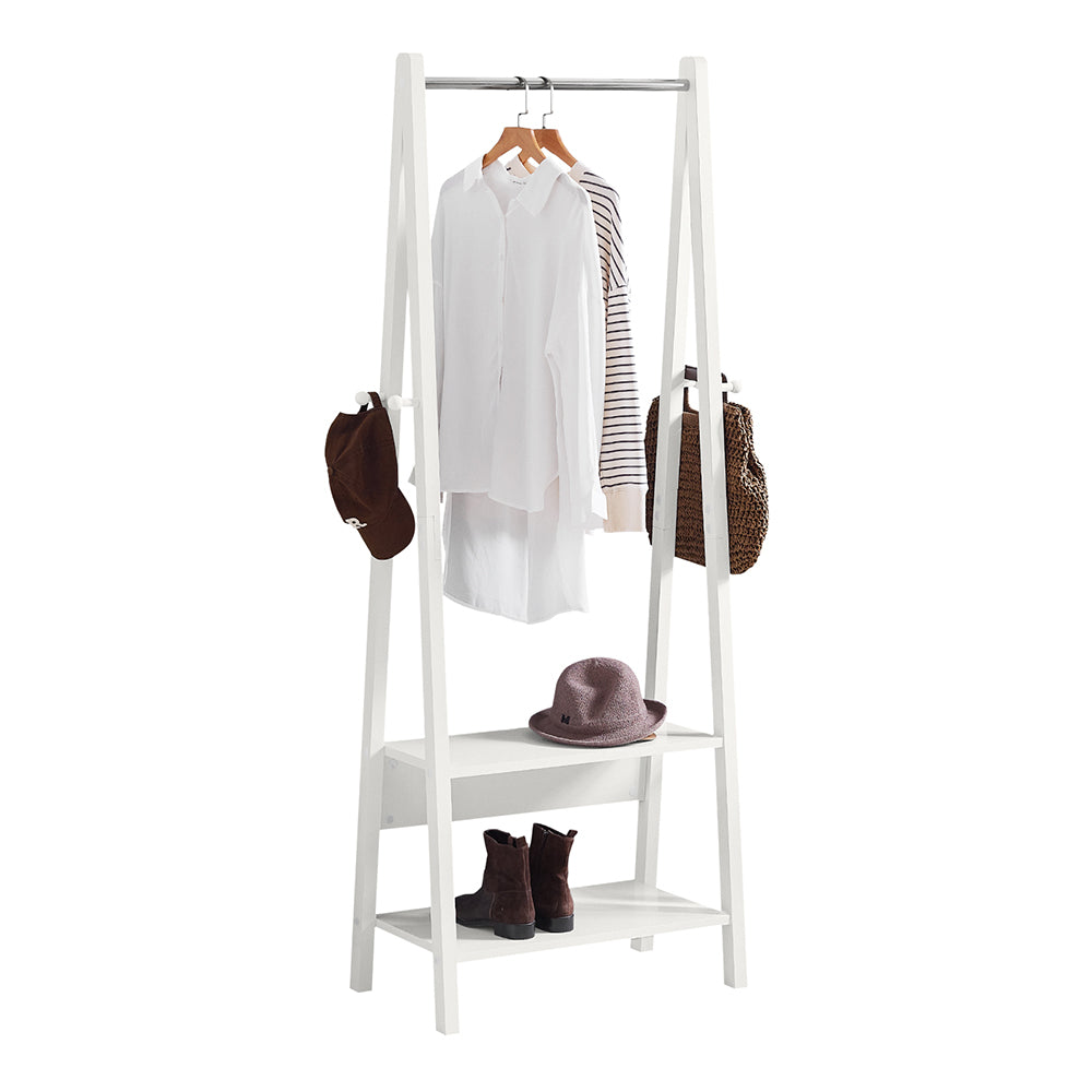 SoBuy FRG59-W Clothes Rail Stand with 2 Storage Shelves, Modern Coat Rack & Hanging Rail, Freestanding Garment Rack, White
