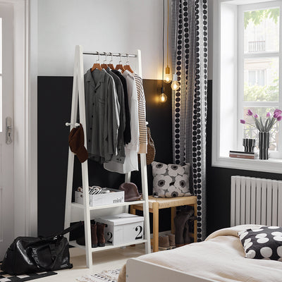 SoBuy FRG59-W Clothes Rail Stand with 2 Storage Shelves, Modern Coat Rack & Hanging Rail, Freestanding Garment Rack, White