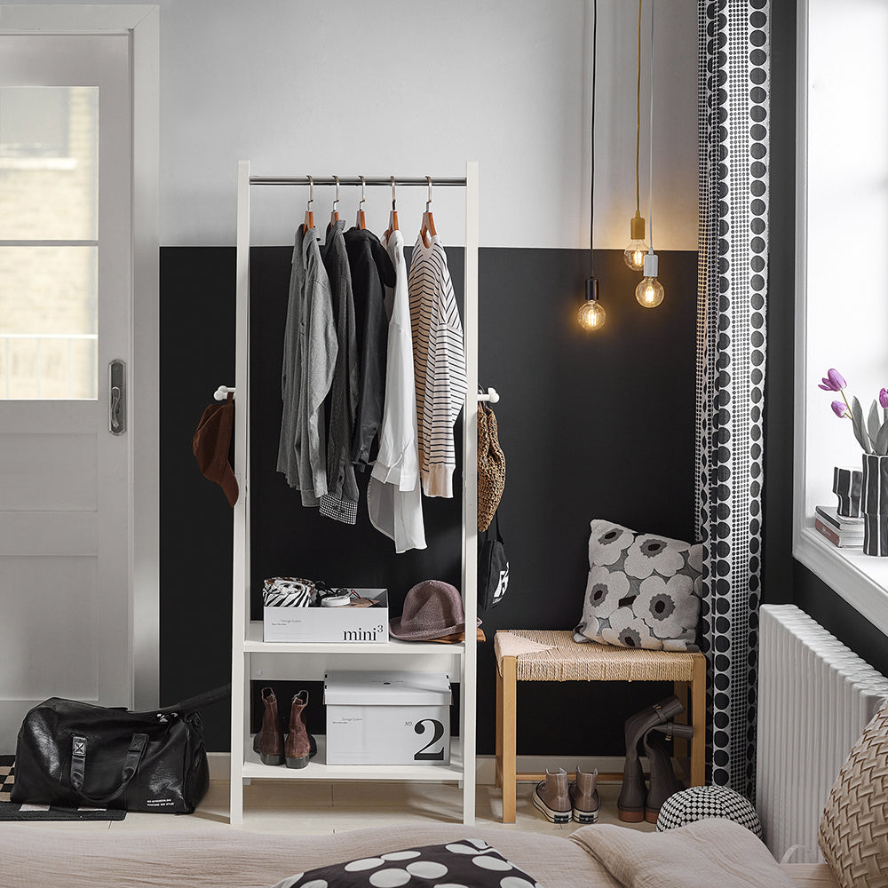 SoBuy FRG59-W Clothes Rail Stand with 2 Storage Shelves, Modern Coat Rack & Hanging Rail, Freestanding Garment Rack, White